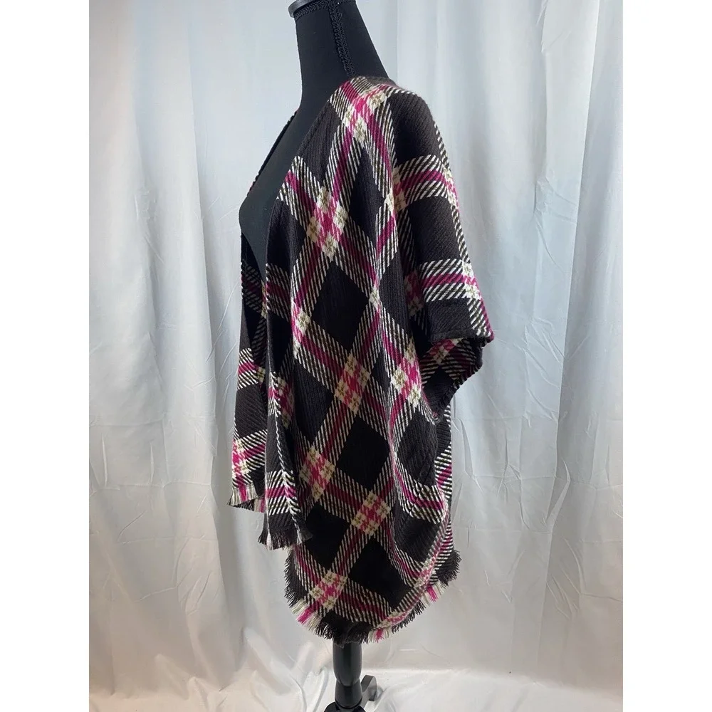 Loft Women's Size‎ XS Small Knit Plaid Wrap Shawl Fringe Detail